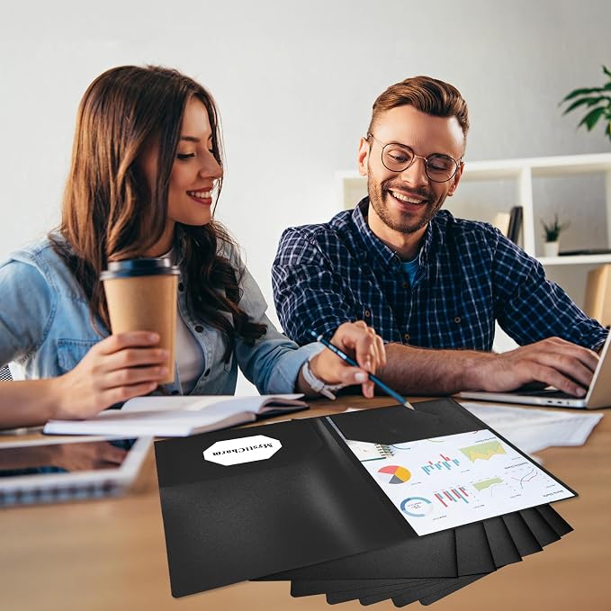 MystiCharm Folders with Pockets Back to School Supplies for Students Teachers 6 Pack 2 Pocket Black Plastic File Folders Bulk for Documents Homework Paper Resume Office School Supplies Accessories