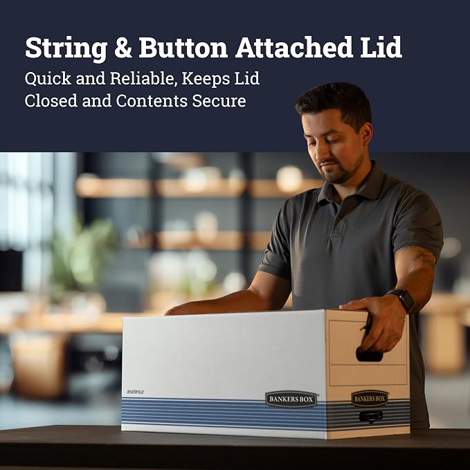 Fellowes Bankers Box STOR/File Medium-Duty Storage Boxes, FastFold, String and Button, Legal, 4 Pack (0070503)