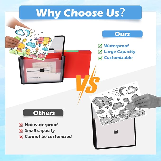 School Years Organizer Kit Clear Plastic Storage Tote with 20 Letter Size Colored Manila Folders 60 Reusable Sticker Labels School Memory Keepsake Box for Pre K to 12th Grade DIY Organization (Black)