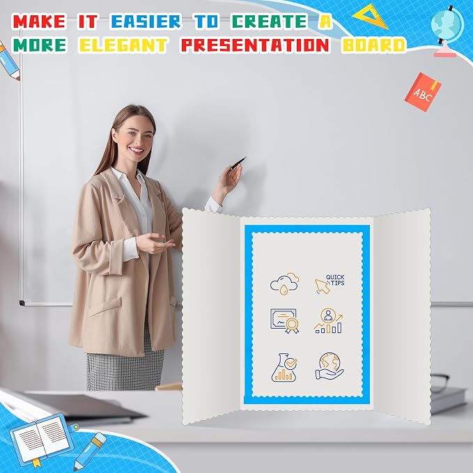 Henoyso 100 Pcs Science Fair Board Supplies Back to School Include 80 Trim Scalloped Bulletin Borders 20 Project Printable Adhesive Paper for Classroom Office Display(Blue)