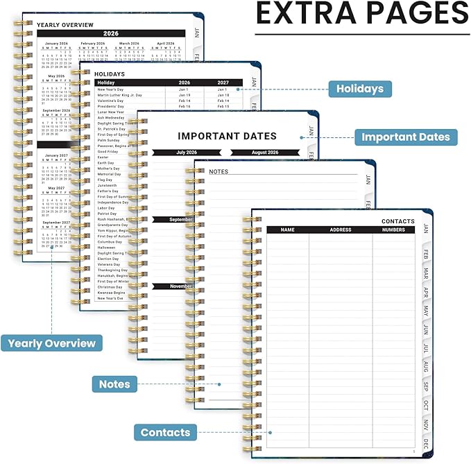 2026 Planner, Monthly and Weekly Calendar Planner for Women, Jan 2026 - Dec 2026, Hardcover Pretty 2026 Agenda Planner Book with Tabs, Spiral Bound, Perfect for School Office Home Supplies, 6.3" x 8.5" - Starlit Peaks