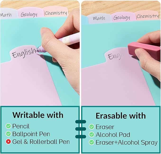 Sooez 8 Tabs Long-Lasting Plastic Write & Erase Large Tabs Dividers for 3 Ring Binder, Aesthetic Cute Pastels Binder Dividers for Student, Teacher, Office, Home Organizers, 1 Set, Dusty Color