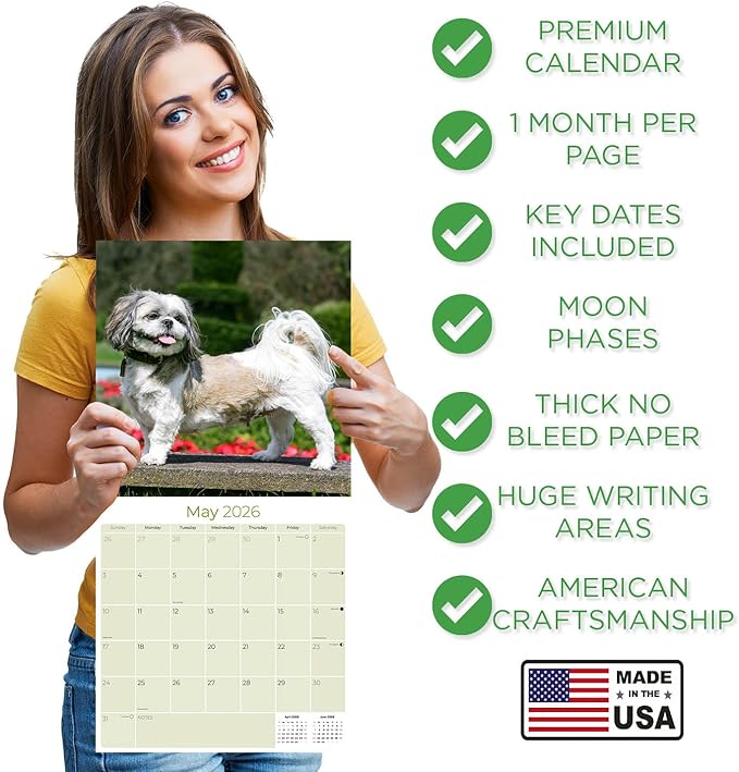 Shih Tzu Calendar 2026 by MegaCalendars – Monthly Dog Breed Wall Calendar, Made in USA