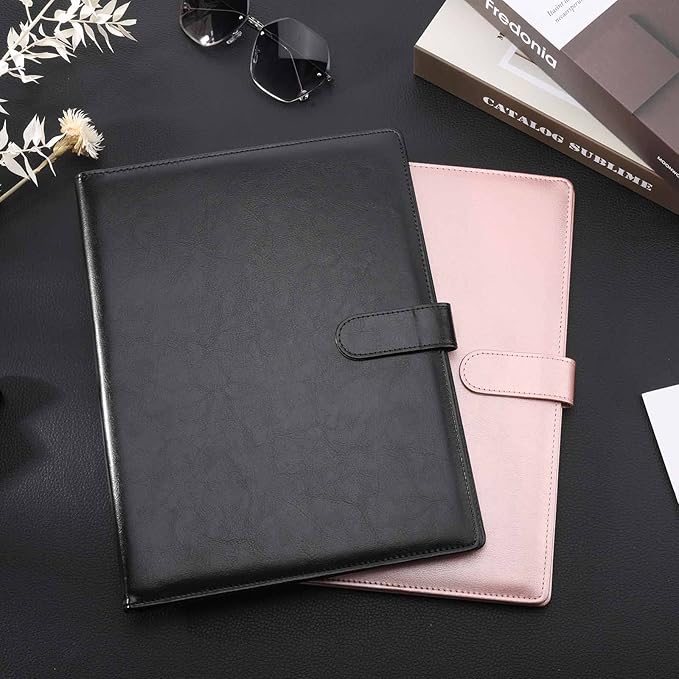 Tiankool Padfolio Portfolio Folder Binder -Faux Leather Portfolio Folder with Cover for A4 Notepad Holder, Business Portfolio for Resume, Legal Pad, Interview, Letter-size Padfolio for Women/Men,Black