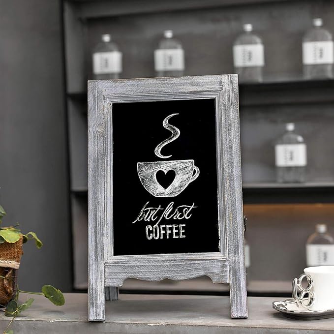 15 inch Mini Tabletop Wooden A-Frame Double-Sided Slate Chalkboard Sign Easel for Business (Gray)