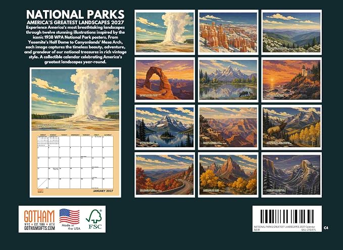 National Parks Vintage Travel Poster Calendar 2027 Monthly Wall Calender 12 Month
