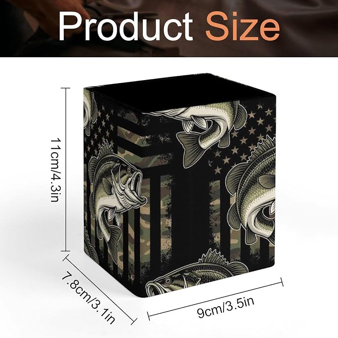 Women's Fashion Pencil Pen Holder Cup, Waterproof Office Supplies, Waterproof Multifunctional Office Supplies Bass Fishing Hunting Camo Camouflage American Flag Art