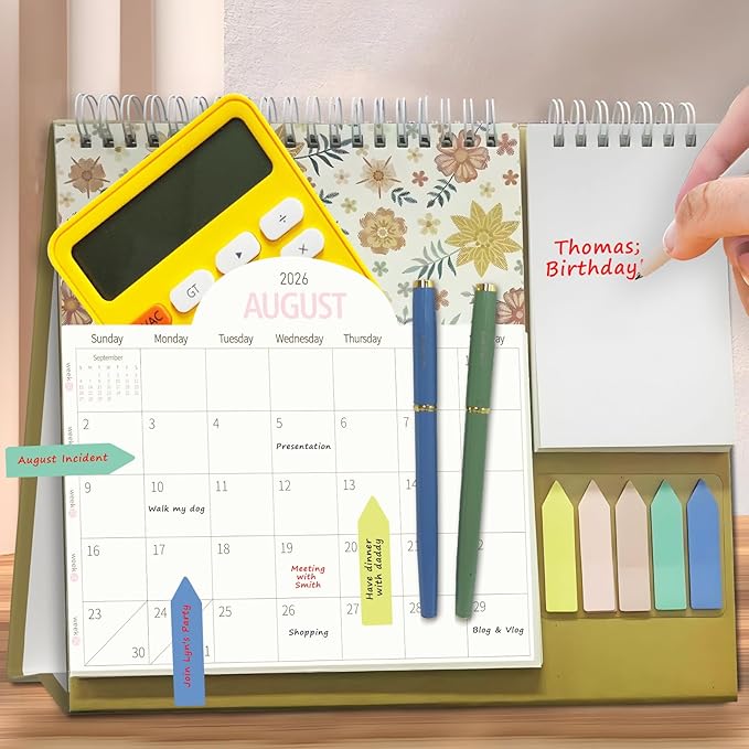 Small Desk Calendar 2026, Standing 2026 Desk Calendar, Jan 2026 to Dec 2026, 8" x 10", Monthly Flip Desktop Calendar with To Do List, Your Personal Desk Planner Orgazier with Pocket for Work Office