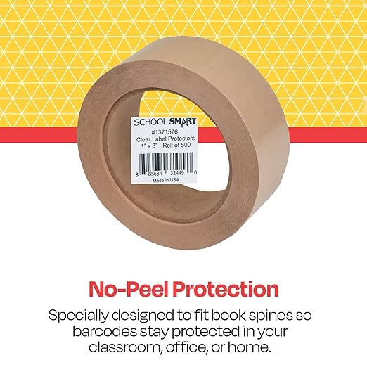 School Smart Vinyl Label Protectors, Round Corner Rectangle, 1 x 3 Inches, Clear, Pack of 500