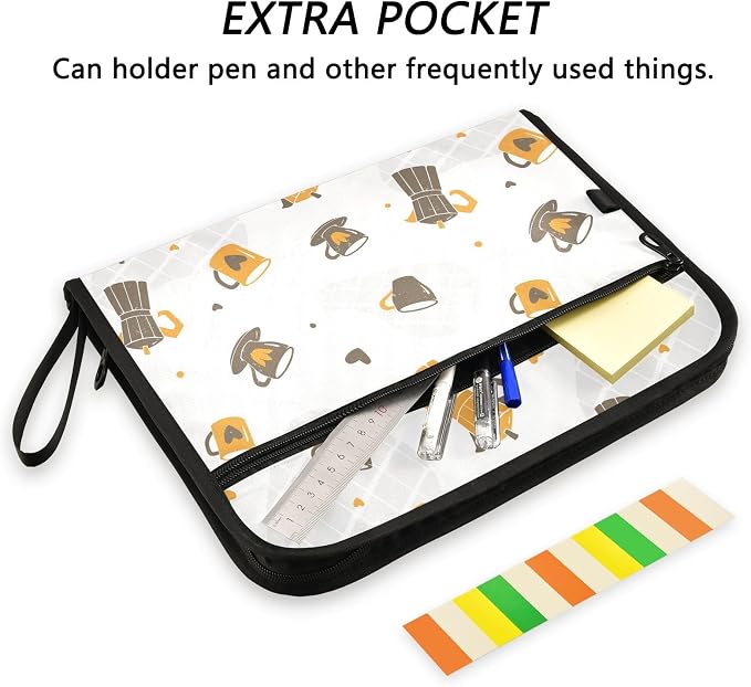 Cute Coffee Cups File Folders,Plastic Folders with 13 Pockets,Expandable File Folder for Documents School Students Office,Aesthetic Folder with Labels A4 Letter Size