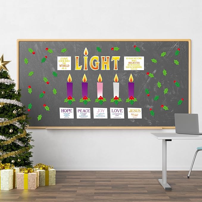 Tellingyou 47 Pcs Advent Bulletin Board Set for Classroom Advent Candle Cutouts DIY Christmas Church Bulletin Board Decorations for Kids Teacher Educational Learning Activities Religious Decorations