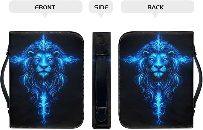 Lion Cross Bible Covers for Women Large Size PU Leather Bible Carrying Case with Handle Waterproof Bible Protector Portable Bible Organizer Bag