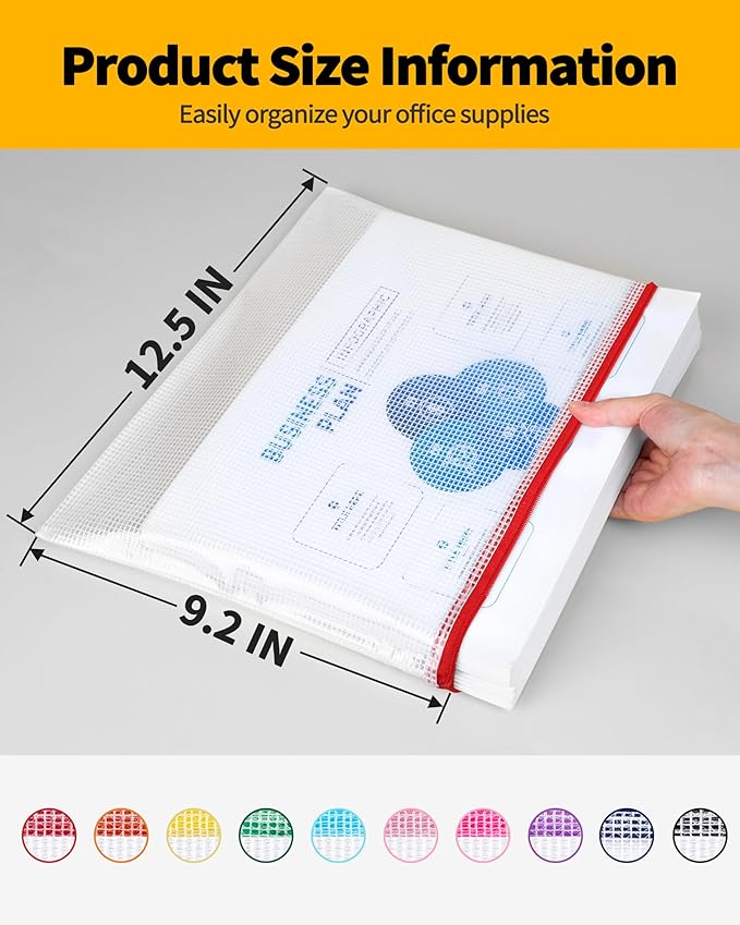 SUNEE Mesh Zipper Pouch 9.2x12.5 in (10 Colors, 30 Packs), Mesh Bags with Zipper for School Office Supplies, Puzzles & Games, Travel Accessories