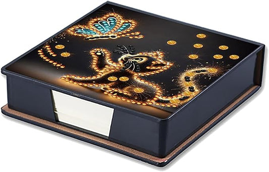Cat Diamonds Painting Kit Note Box,Animal Memo Paper Storage Box Diamond Art,Sticky Note Holder Diamond Art,Diamond Painting Memo Pad For Office Desk. (Cat)