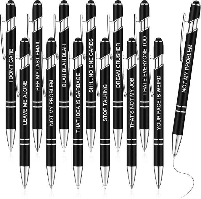 Zonon 12 Pcs Inspirational Pens Gift Set Funny Ballpoint Pen with Stylus Tip Motivational Graduation Gifts Bulk for Teacher Coworkers Nurse School Office Supplies(Black,Negative Style)