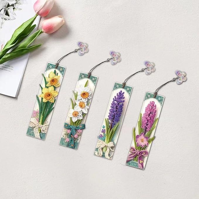 ARTopet 7Pcs DIY Diamond Art Painting Bookmarks with Colorful Butterfly Pendant PET Bookmark Ornament Double Sided Pattern Single Sided Diamond Book Marker Clip Gifts Tags-02