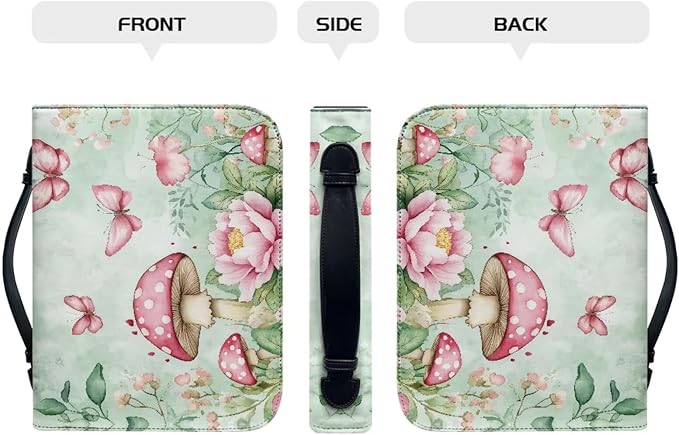 Mushrooms Bible Bags for Women Butterfly Print Bible Covers Bible Holder Bible Bags Canva Bible Study Supplies, A Christian Gift for Women-Size L