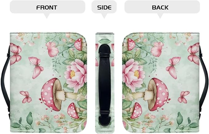 Mushrooms Bible Bags for Women Butterfly Print Bible Covers Bible Holder Bible Bags Canva Bible Study Supplies, A Christian Gift for Women-Size L