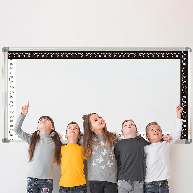 Magnetic Bulletin Board Borders - 24pcs Black White Border Decoration Set for Classroom, Back to School Bulletin Board Trim Frame Decor for Chalkboard Blackboard Teacher Office Supplies