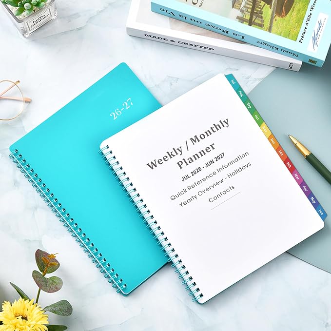 Planner 2026-2027 - Weekly & Monthly 2026-2027 Planner with Printed Tabs, Jul. 2026 - Jun. 2027, 8" x 10", Flexible Cover, Twin-Wire Binding, Premium Paper, Perfect Oganizer - Green