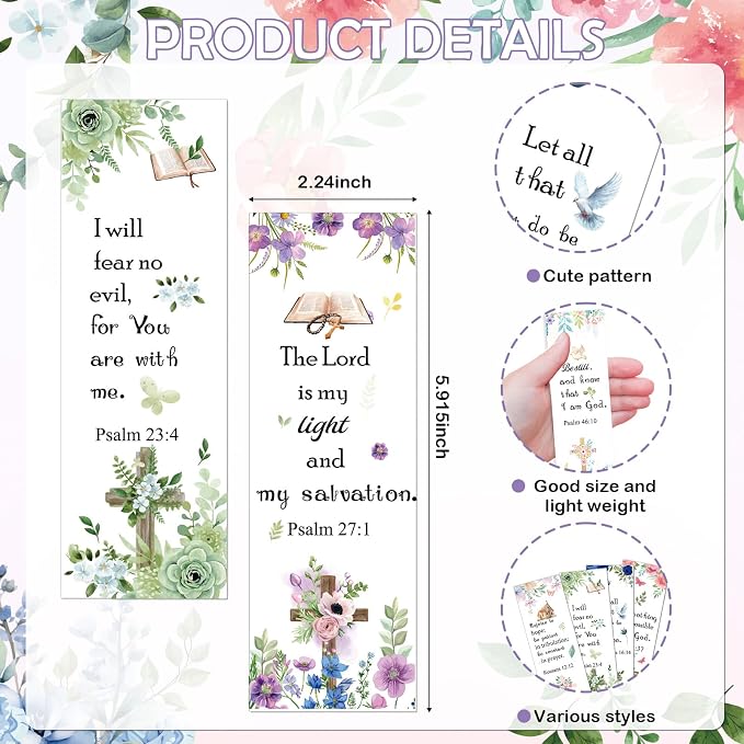 100 Pcs Christian Bookmarks, Religious Flower Cross Paper Bookmark Bulk for Women Women, Inspirational Bible Verse Book Mark Gift for Reading Lovers Church Accessories