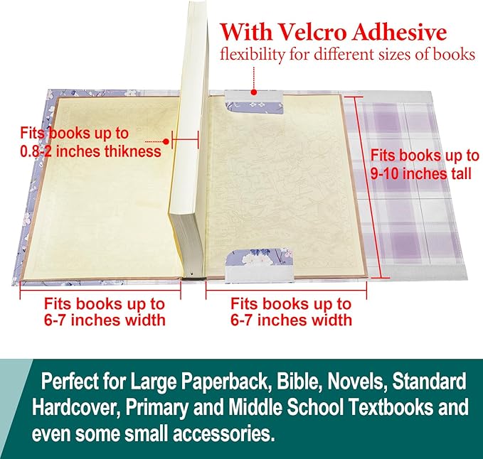 Adjustable Book Cover Protector for Paperbacks,Waterproof Soft Canvas Fabric Book Cover with Pockets Bookmark,Double Side Print Book Dust Jacket Covers for Hardcover Book Lovers Gift