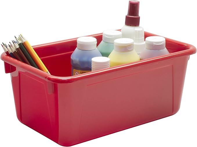 Storex Small Cubby Bins, Pack of 5, 12.2 x 7.8 x 5.1 Inches, Red (62415U05C)