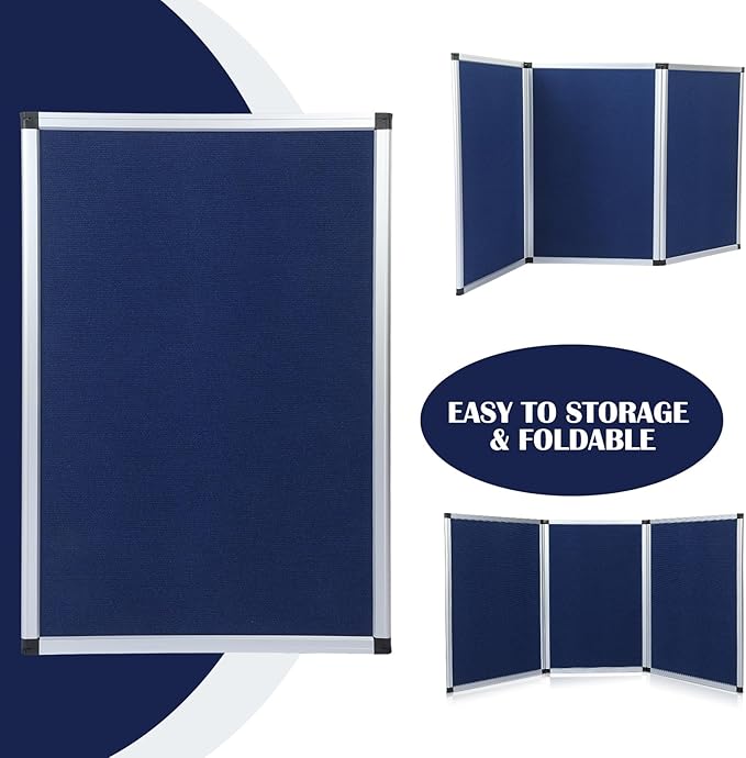 Sherr 3 Panel Trade Show Presentation Board, 72 x 35.3 inches Tri Fold Display Board, Single Sided Tabletop Display, Folding Panel for Trade Show Table Top (Blue)