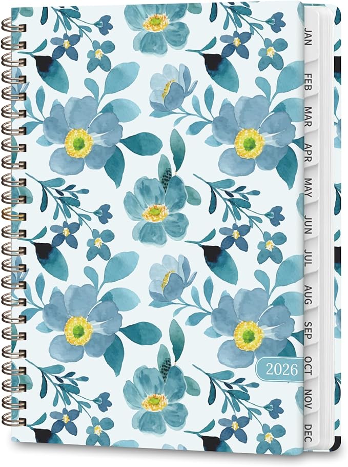 2026 Planner, Weekly and Monthly Academic Planner Calendar (JAN.2026 - DEC.2026), Planning Agenda Book, for Office Desk Accessories and School Supplies, A5(6.3" x 8.5") (Blue Blossoms)