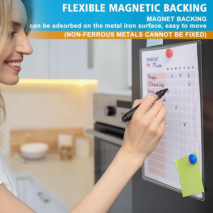 Fullhawl 1 Pcs Magnetic File Holder 9 x 11-5/8 Inch PVC Clear Magnetic Paper Pouch Folder Mail Letters Sign Picture Organizer for Whiteboard Refrigerator Cabinets Office Home Teacher Supplies