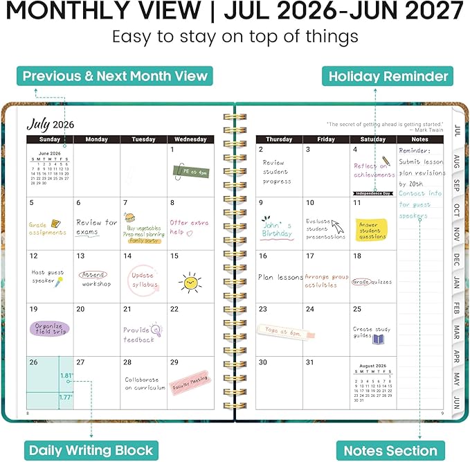 Academic Planner 2026-2027, Weekly and Monthly Calendar Book, July 2026 – June 2027, Hardcover Planner with Tabs, Perfect for Teachers, Students, Women & Men, A4 (8.5" x 11") - Ocean