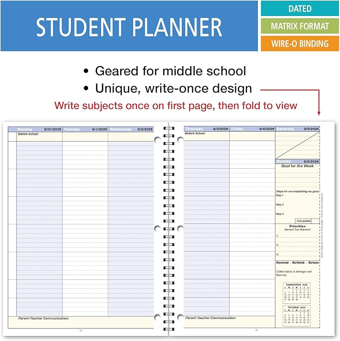 Elan Publishing Company Student Academic Organizer - 8.5" x 11" Weekly View; Dated for 2026-2027 Academic Year (Blue)
