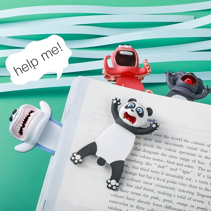 Cartoon Bookmarks, 3D Stereo Wacky Animal Reading Mark, Ouch Series, PVC Funny Cute creatived Gifts for Kids Adult (Panda)