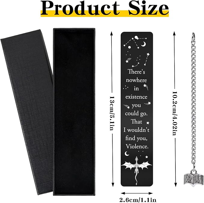 Cool Fourth Wing Bookmark - Gift for Fantasy Book Lovers Dragon Metal Bookmarks for Men Novel Fans Bookworm Black Page Markers Boys Kids Readers Teachers Students Birthday School Office
