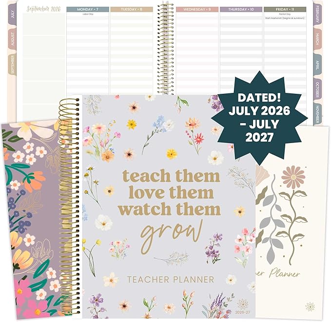 bloom daily planners 2026-2027 Academic Year Teacher Planner & Calendar - 7 Period Lesson Plan Organizer Book for Classroom or Homeschool - 9" x 11" (Interchangeable Cover) - Cool Tones