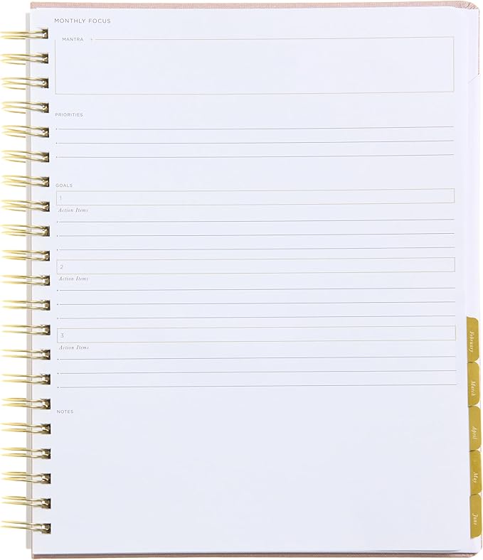 russell+hazel 2025-2026 Weekly Planner, Gold Spiral Blush Bookcloth, 9.1" x 11.2", July 2025 - June 2026, Features 52 Weekly Spreads, 1-Count