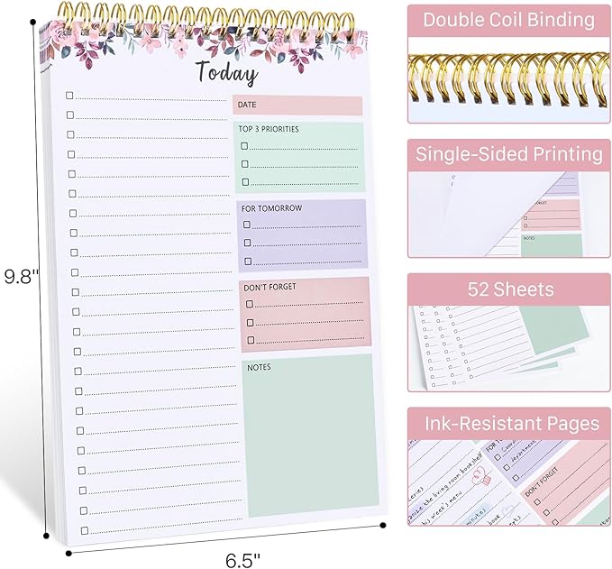To Do List Notepad - To Do List Notebook for Work with 52 Sheets, Undated Daily Planner Perfect for Enhanced Productivity and Goal Achievement - Rosy Dawn