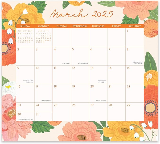 2025 Calendar - Magnetic Monthly Calendar 2024-2025, Orange Circle Studio 12 Month Calendar, 8.5" x 9.6" January 2025 - December 2025, Bella Flora Print, Magnetize to Fridge or Filing Cabinet