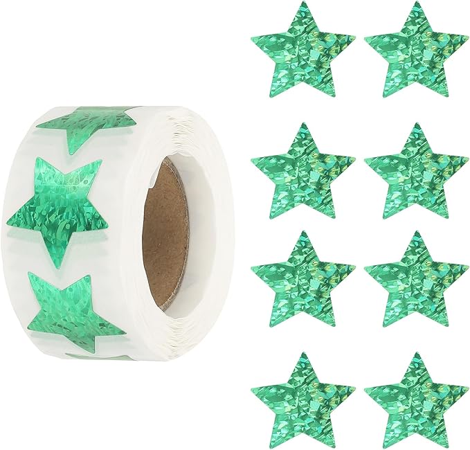 PATIKIL Star Stickers Roll 1 Inch / 25mm, 500pcs Sparkly Foil Star Labels for Reward Behavior Chart Teachers Supplies DIY Crafts, Green