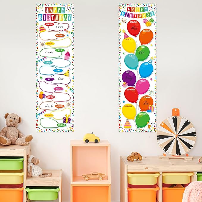 Confetti Happy Birthday Poster Chart Calendars Bulletin Board Decorations Colorful Birthday Classroom Wall Door Decor for Bulletin Boards Nursery Home Kindergarten Back to School Supplies