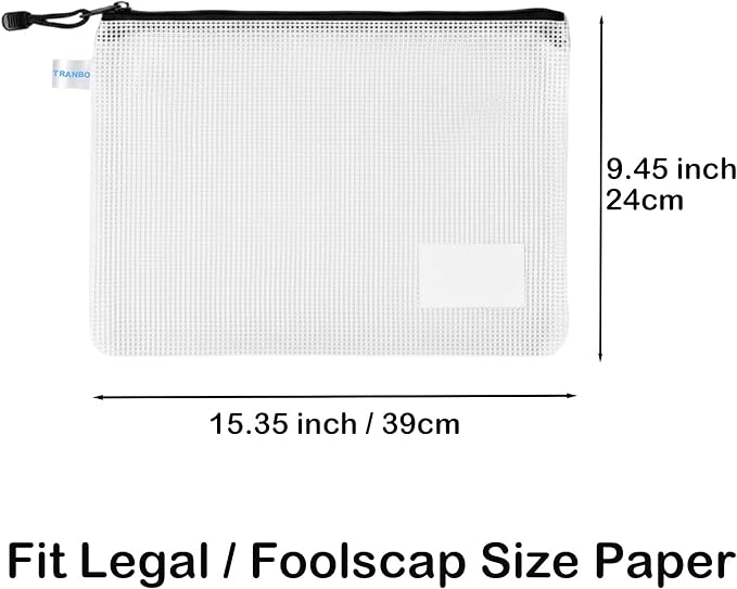 10 Pack Legal Size Mesh Zipper Pouch Bags with Label Pocket, Plastic Zip Lock Bag for Classroom Organization, Pouch for Travel Puzzle Board Game Storage -15.35 × 9.45 inch
