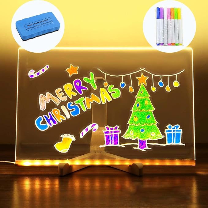 Acrylic Led Dry Erase Board - Creative Rewritable Message Board - Led Color Note Board - Light up Led Acrylic Message Board as a Glow Memo Board Note with 7 Pen - Free Eraser Easy to Clean(11.8*7.9in)