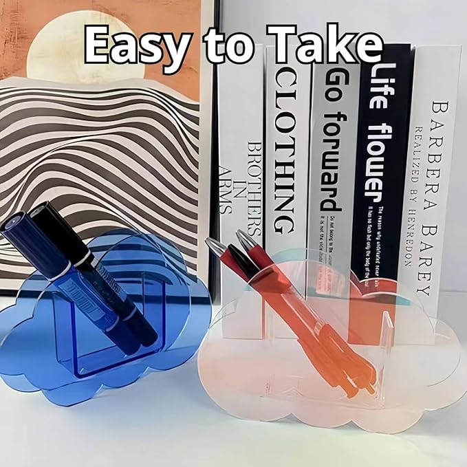 Aesthetic Cloud Pen Holder for Desk Cute Office Supplies Acrylic Cubicle Decor Kawaii Workspace Accessories Clear Makeup Organizer for Women Girls Pencil Cup Large Caddy for Home Office (Crystal)