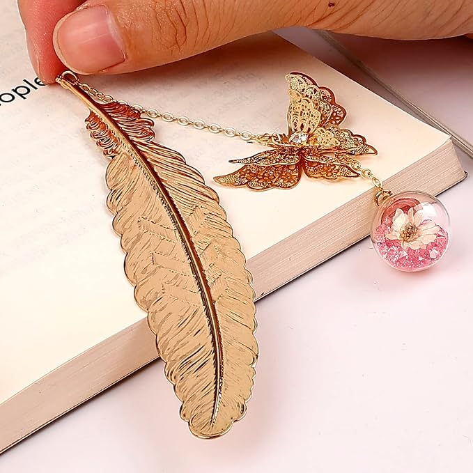 Teacher Appreciation Gifts for Women - Metal Feather Bookmark with 3D Butterfly Charm – Mother’s Day Gifts for Mom, Thank You Gifts, Book Lover Gift Under 10 Dollars, Gift Box Included