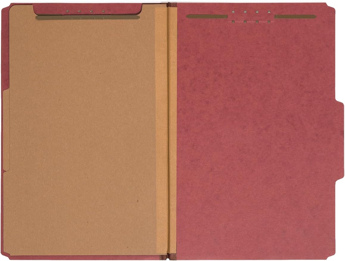 Smead Value Filing 100% Recycled Pressboard Classification File Folder, 1 Divider, 2" Expansion, Legal Size, Red, 10 per Box