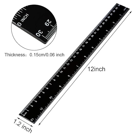 EBOOT 50 Pack 12 Inch Plastic Ruler Bulk Black Ruler for Classroom with Inches and Metric for Easy to Read Markings Design Clear for Crafting Office School Supplies Set Measuring Tools (Black)