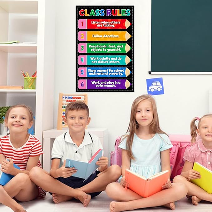 D4DREAM Classroom Rules Poster - 11.2''x16.5'' Colorful Classroom Educational Poster Teacher Must Haves for Classrooms Elementary Preschool Kindergarten Decorations Back to School Teacher Supplies