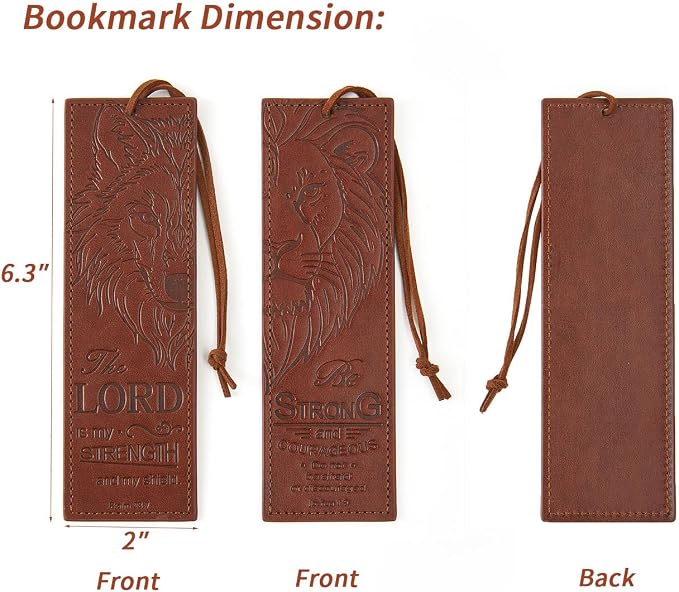 2 Pcs Wolf Lion Leather Bible Bookmark, Christian Bookmarks Gifts for Men Book Marks for Reading Men (Brown)