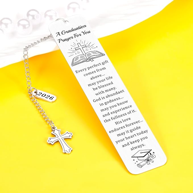 Christian Graduation Bookmark with Prayer, Faith-Based Congratulations Greeting, Religious Graduation Gift for Him or Her, Inspirational Bible Blessing Verse, 2026 Graduation Senior Bookmarks