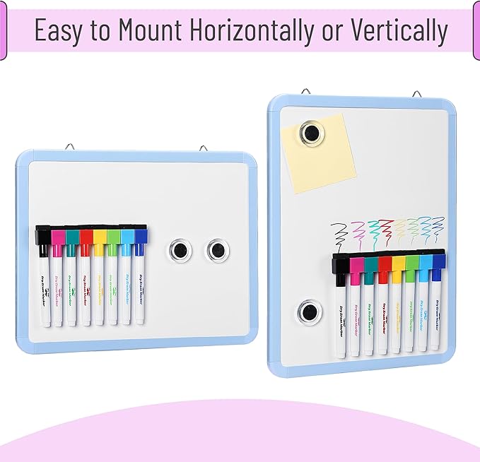 Mr. Pen- Small Dry Erase Board, 12.5x9.5 Inches, Whiteboard with 8 Fine Point Dry Erase Markers and 2 Board Magnets, Magnetic Small White Board for Students, Home, Office and Classroom